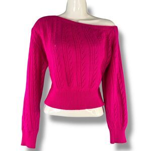 Hot Pink Knit Cropped Long Sleeve Off The Shoulder Sweater  S/M Y2K Cottage